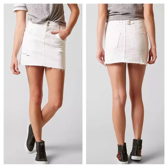 Free People Corsette Distressed Denim Mini Skirt - Picture 1 of 11